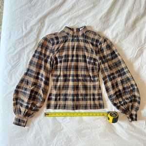 GANNÌ Plaid Print Mock Neck Sweatshirt SIZE 32